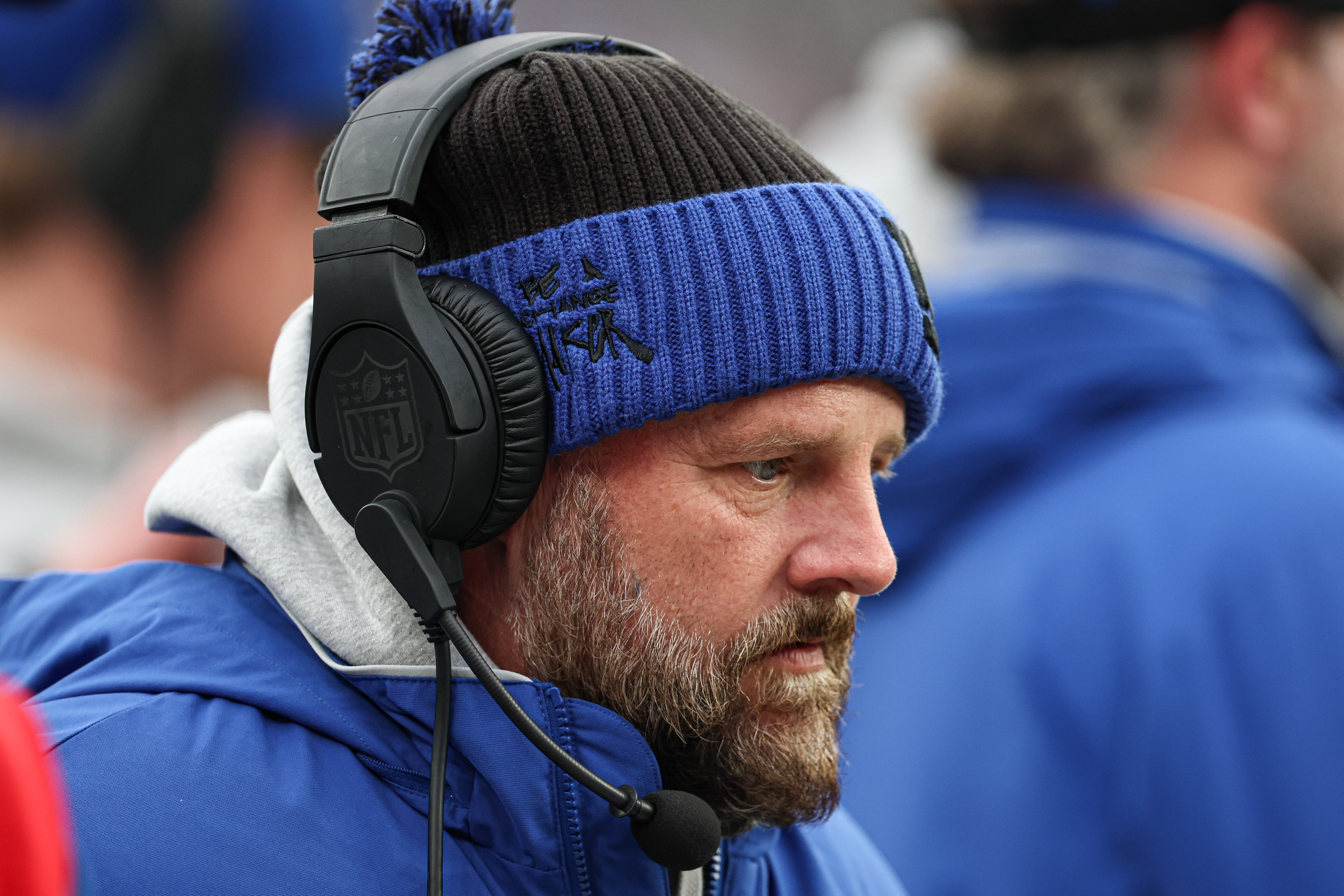 Dec 15, 2024; East Rutherford, New Jersey, USA; New York Giants head coach Brian Daboll reacts during the second half against the Baltimore Ravens at MetLife Stadium. Mandatory Credit: Vincent Carchietta-Imagn Images