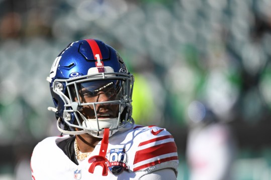 Jan 5, 2025; Philadelphia, Pennsylvania, USA; New York Giants wide receiver Malik Nabers (1) against the Philadelphia Eagles at Lincoln Financial Field. Mandatory Credit: Eric Hartline-Imagn Images