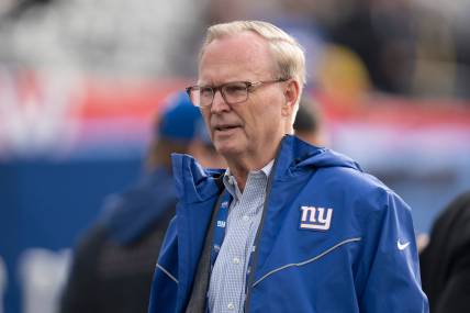 President and CEO John Mara stands on the sidelines during pregame of a game between New York Giants and Indianapolis Colts at MetLife Stadium on Sunday, Dec. 29, 2024.