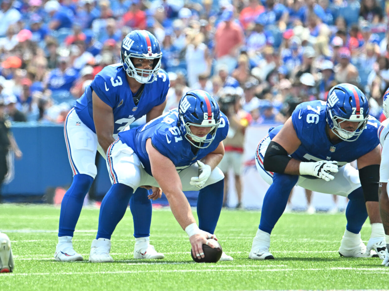Jon Runyan, John Michael Schmitz Jr, Russell Wilson, NFL: New York Giants at Buffalo Bills